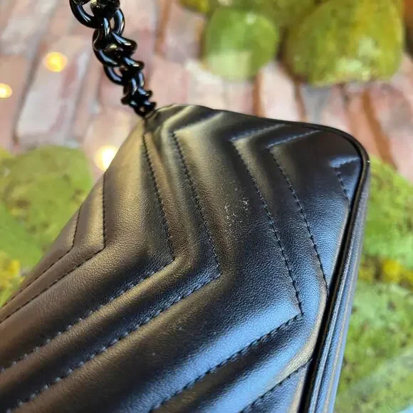 GUCCI GG Marmont Mini Black Calfskin Matelasse Chain Belt Bag - Picture 9 of 11